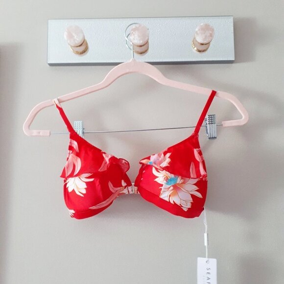 NWT Seafolly red & multicolour floral print & ruffle detail triangle bikini top - Picture 12 of 13